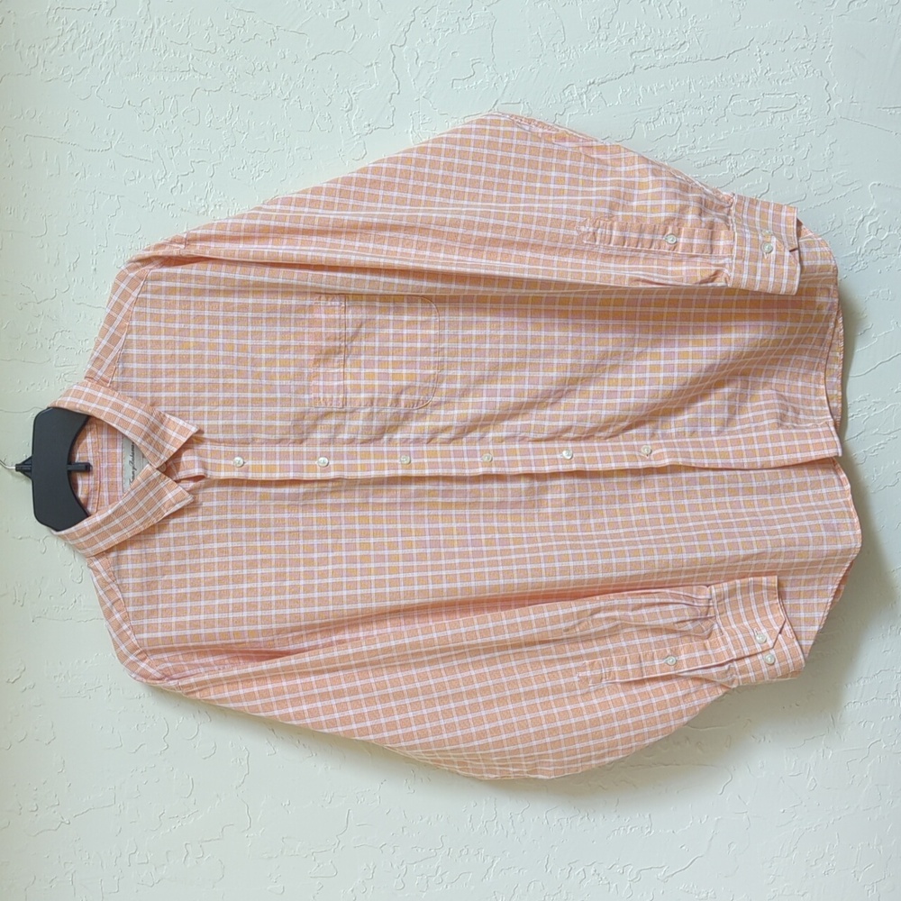 Tommy Bahama Orange Check Cotton Long Sleeve Button Down Shirt Size 16 1/2 34-35